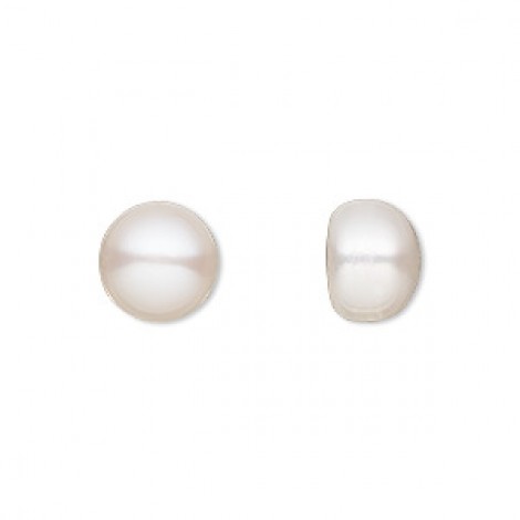 10mm White Lotus Cultured Half-Drilled White Pearl Cabochons - Per pair