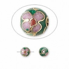 6mm Smooth Green Cloisonne Beads - Pack of 6