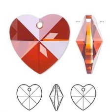 10mm Swarovski Crystal Heart Drop - Crystal Red Magma