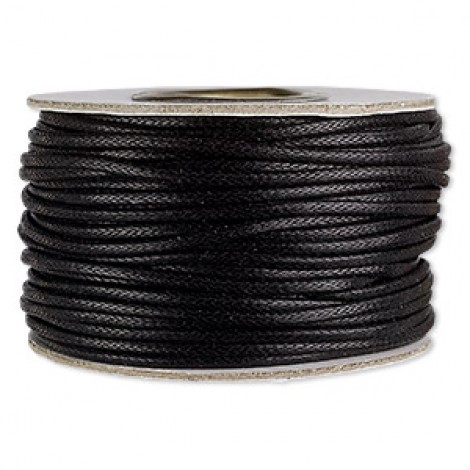 2mm Medium Waxed Woven Black Cotton Cord - BULK 500yd (457m) SPOOL