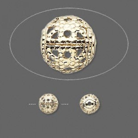 8mm Gold Plated Brass Filigree Round Beads