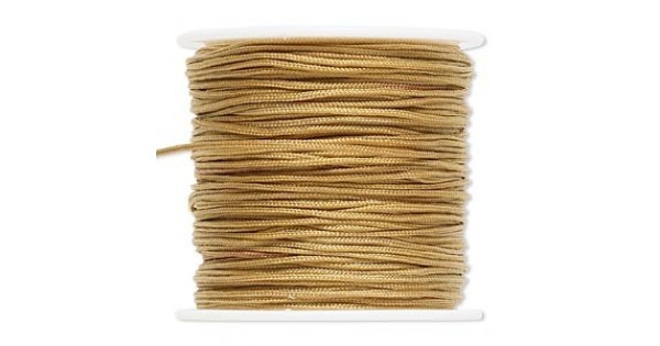 Cord, imitation silk, gold, 1mm. Sold per 100-foot spool. - Fire