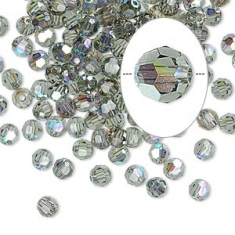 4mm Swarovsksi Crystal Round Beads - Blk Diamond AB