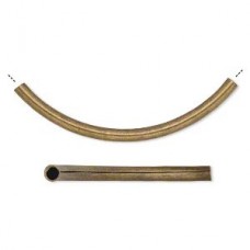 50x3mm Antique Brass Curved Tube Beads - Pack of 10