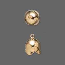 10x9.5mm Gold Plated Brass Cord End Caps w/Loop - Pack of 8