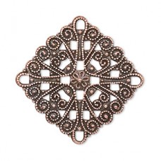 34mm Antique Copper Square Filigree Components - Pack of 2
