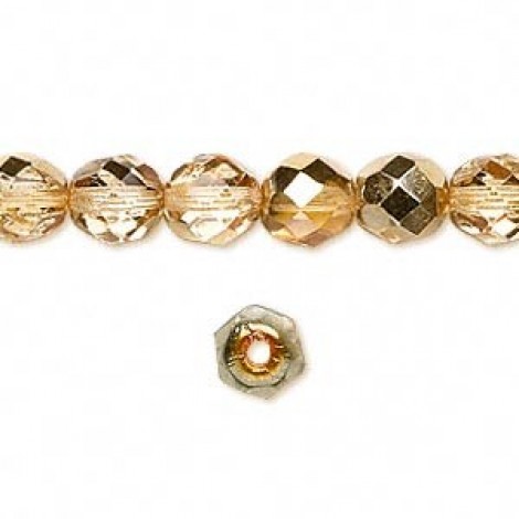 8mm Czech Firepolish Beads - Metallic Pale Gold - Pack of 20
