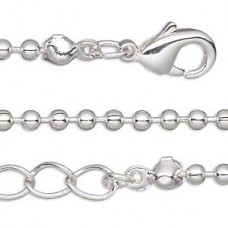 36" 2mm Silver Plated Ball Chain Necklaces w/Lobster Cl