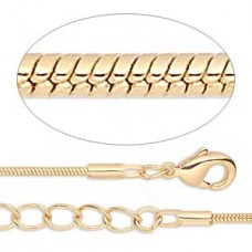 1mm 16" Gold Plated Snake Necklace Chain with Extension Chain