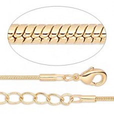 1mm 16" (40.6cm) Gold Plated Snake Necklace Chain with Extension Chain - Each