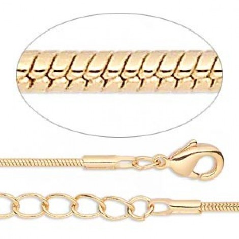1mm 18" Gold Plated Snake Necklace Chain with Extension Chain