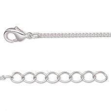1.5mm 18in (45.7cm) Silver Plated Brass Curb Necklace with Extension Chain - Each