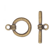 15mm Antique Brass Pewter Toggle Clasp Set - Per Set