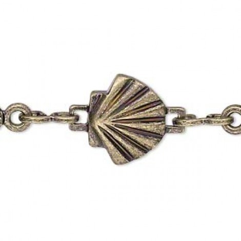 8x5x7.5mm Antique Gold Plated Brass Shell Chain - Per 30cm