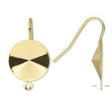 22mm Gold Pl Fishhook Earwires w/16mm Rivoli Settings + Loop - Per Pair