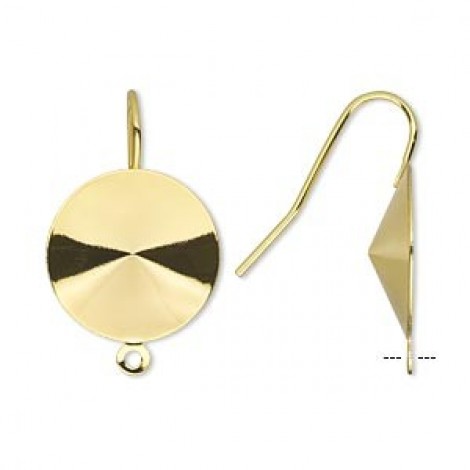 23mm Gold Plated Fishhook Earwires w/18mm Rivoli Settings with Loop - Per Pair 23mm Gold Plated Fishhook Earwires w/18mm Rivoli Settings with Loop - Per Pair