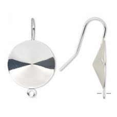 23mm Silver Pl Fishhook Earwires w/18mm Rivoli Setting + Loop - Per Pair