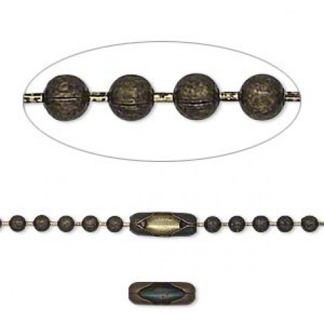 27" (68cm) 2.4mm Ant Brass finished Steel Ball Chain Necklace - Each