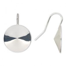 23mm Silver Pl Fishhook Earwires w/18mm Rivoli Setting - Per Pair