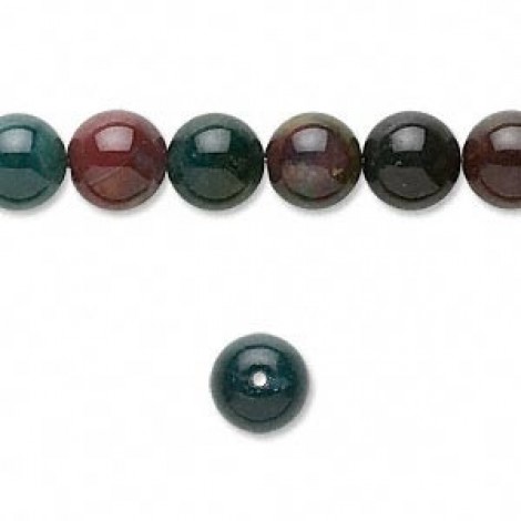 8mm Indian Bloodstone Round Gemstone Beads - Strand