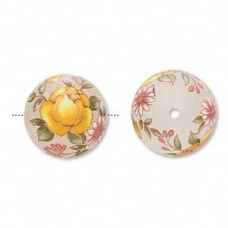 16mm Japanese Tensha Beads - Frost Clear w/Yellow Rose