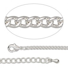 2.2mm 18in (45.7cm) Silver Plated Steel Curb Chain Necklace with Extension Chain