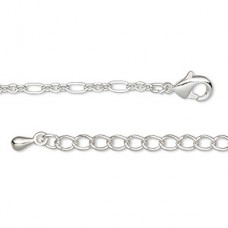 2.5mm 18in (45.7cm) Silver Plated Steel + Brass Figaro Chain Necklace with Extension Chain - Each