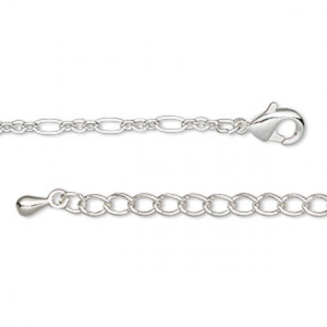 2.5mm 18in (45.7cm) Silver Plated Steel + Brass Figaro Chain Necklace with Extension Chain