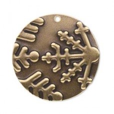 34mm Vintage Brass Snowflake Design Round Discs - Pack of 10