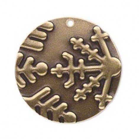 34mm Vintage Brass Snowflake Design Round Discs - Pack of 10 34mm Vintage Brass Snowflake Design Round Discs - Pack of 10