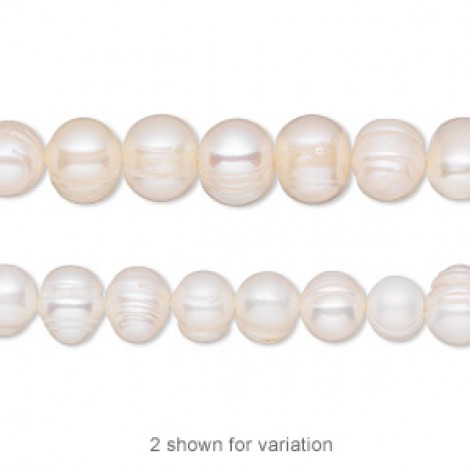 6-7mm White Semi-Round Freshwater Potato Pearls - 14" Strand
