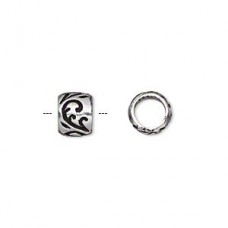 8x7mm Ant Silver Plated Brass Patterned Barrel Beads - Pack of 2