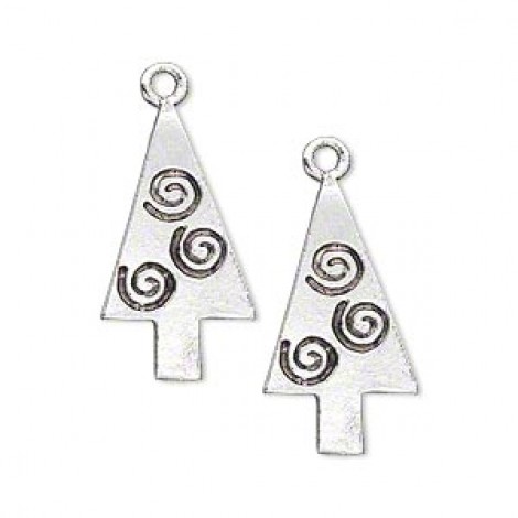 24x13mm Antique Silver Plated Single Sided Christmas Tree Charms - Per pair