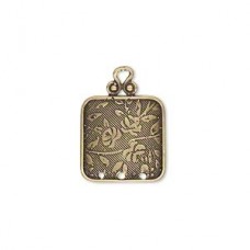 20x15mm JBB Square Convex Ant Brass Flower Drop w/3 holes - Each