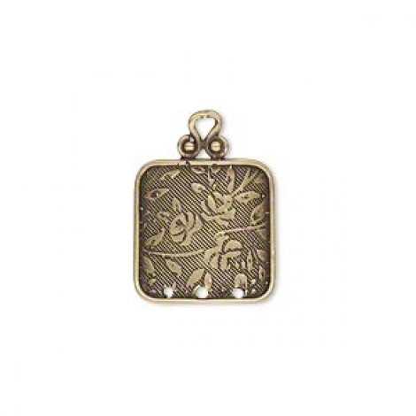 20x15mm Square Convex Ant Brass Flower Drop w/3 holes