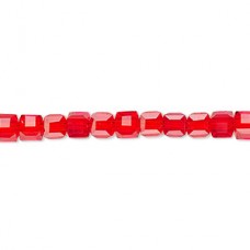 4mm Celestial Crystal Faceted Cubes - Red - 16in Strand