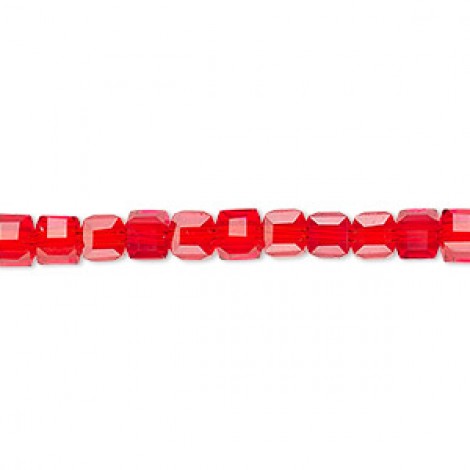 4mm Celestial Crystal Faceted Cubes - Red - 16in Strand