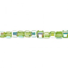 4mm Celestial Crystal Faceted Cubes - Green AB - 16in Strand