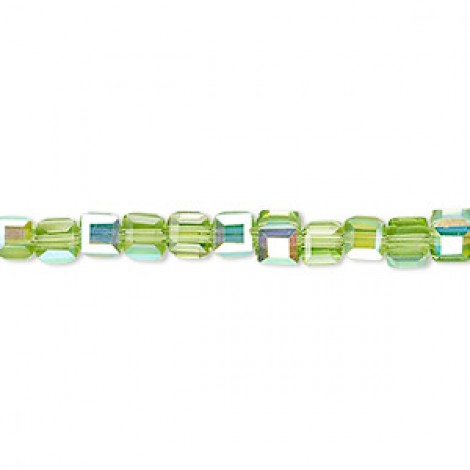 4mm Celestial Crystal Faceted Cubes - Green AB - 16in Strand