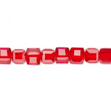 6mm Celestial Crystal Faceted Cubes - Red - 16in Strand 