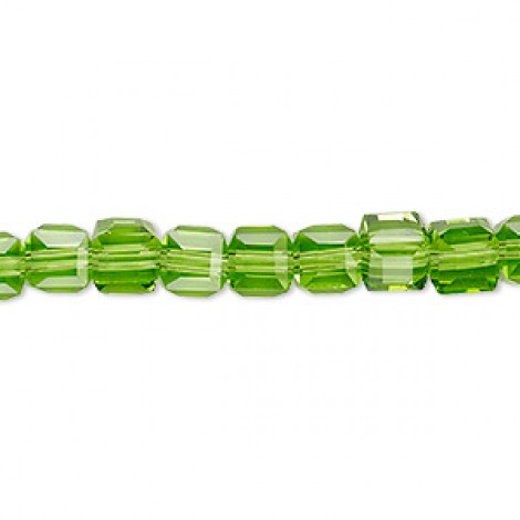 6mm Celestial Crystal Faceted Cubes - Transparent Green - 16in Strand 6mm Celestial Crystal Faceted Cubes - Transparent Green - 16in Strand