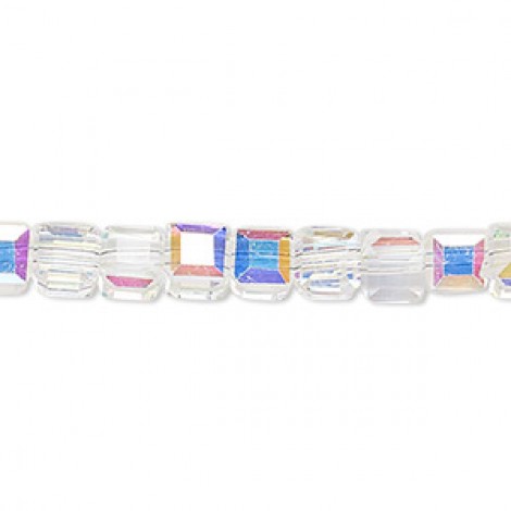 6mm Celestial Crystal Faceted Cubes - Crystal AB - 16in Strand