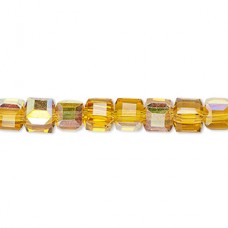 6mm Celestial Crystal Faceted Cubes - Gold AB - 16in Strand