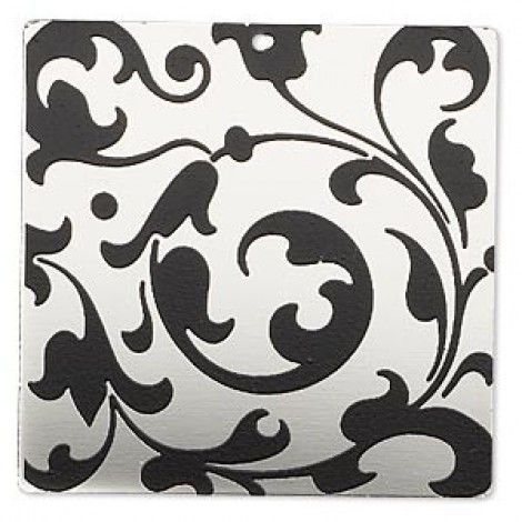 40x40mm Im Rhodium Pl Steel Square Focal - Vine Design - Each
