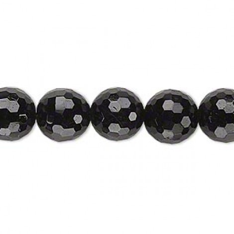 10mm Black Tourmaline Round Faceted Beads - Strand