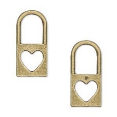 25x12mm Ant Brass Heart Lock Charm - Pack of 10