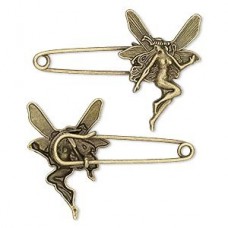 2.5x1.75" Antique Brass Fairy Brooch Pin - Each