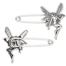 2.5x1.75" Antique Silver Fairy Brooch Pin - Each