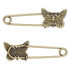 22x16mm Antique Brass Butterfly Brooch Pin - Each