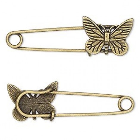 2.25x.75" Antique Brass Butterfly Brooch Pin